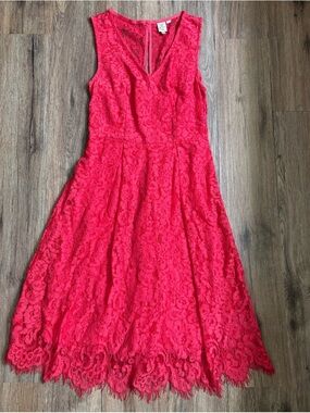 Seen Worn Kept Sleeveless Lace A-Line Dress Women’s 4 Red Spring Wedding Summer